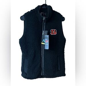NWT Antigua CINCINNATI BENGALS NFL Black Grace Fluffy Soft Full Zip Vest S